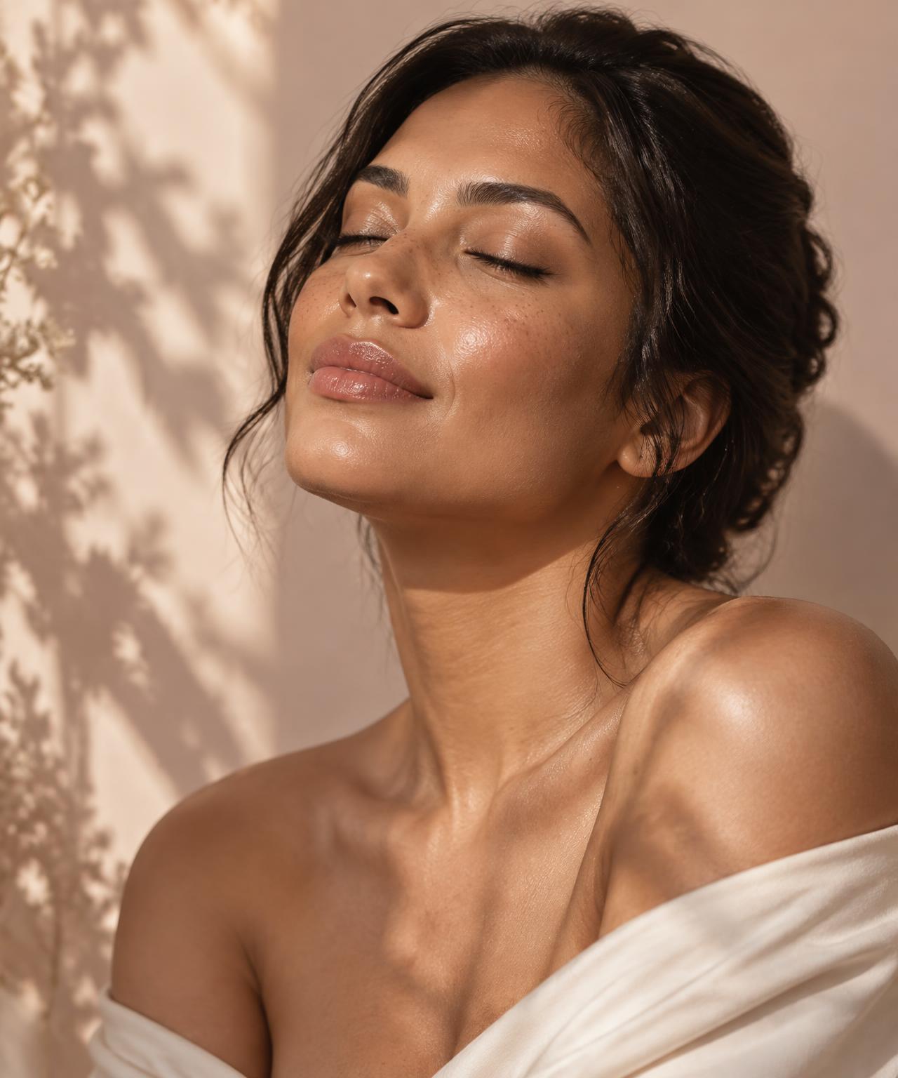 Mulher com pele natural e iluminada